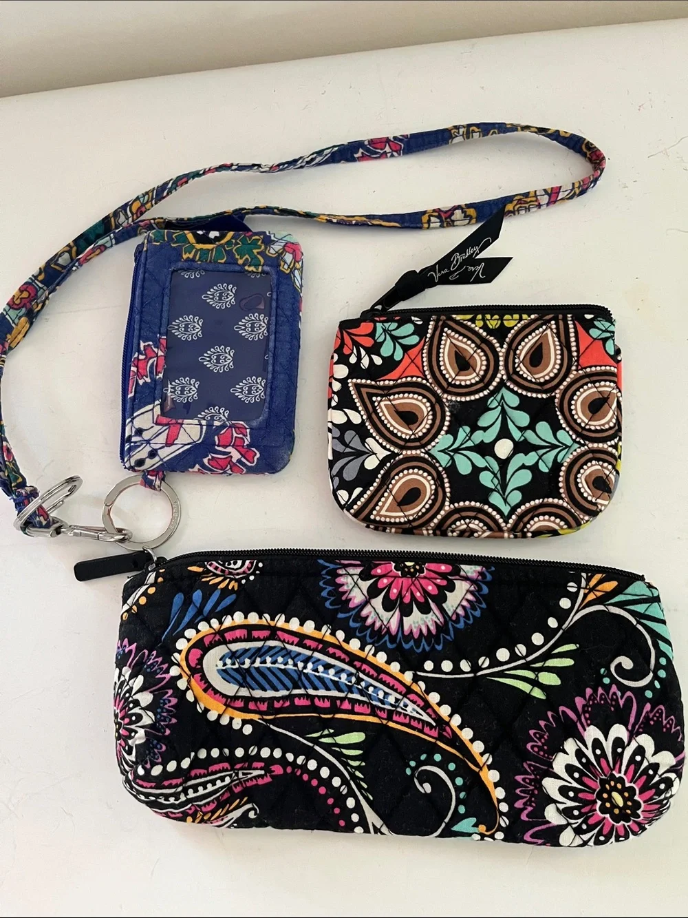 Vera Bradley Bundle  2 Cosmetic Zipper Bags plus 1 Zip ID Wallet/lanyard